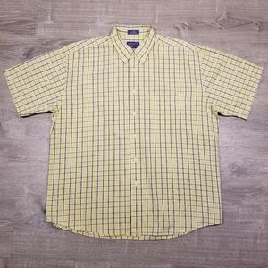 Pendleton Button Up Short Sleeve Shirt Mens Size XL Yellow Blue Check Cotton